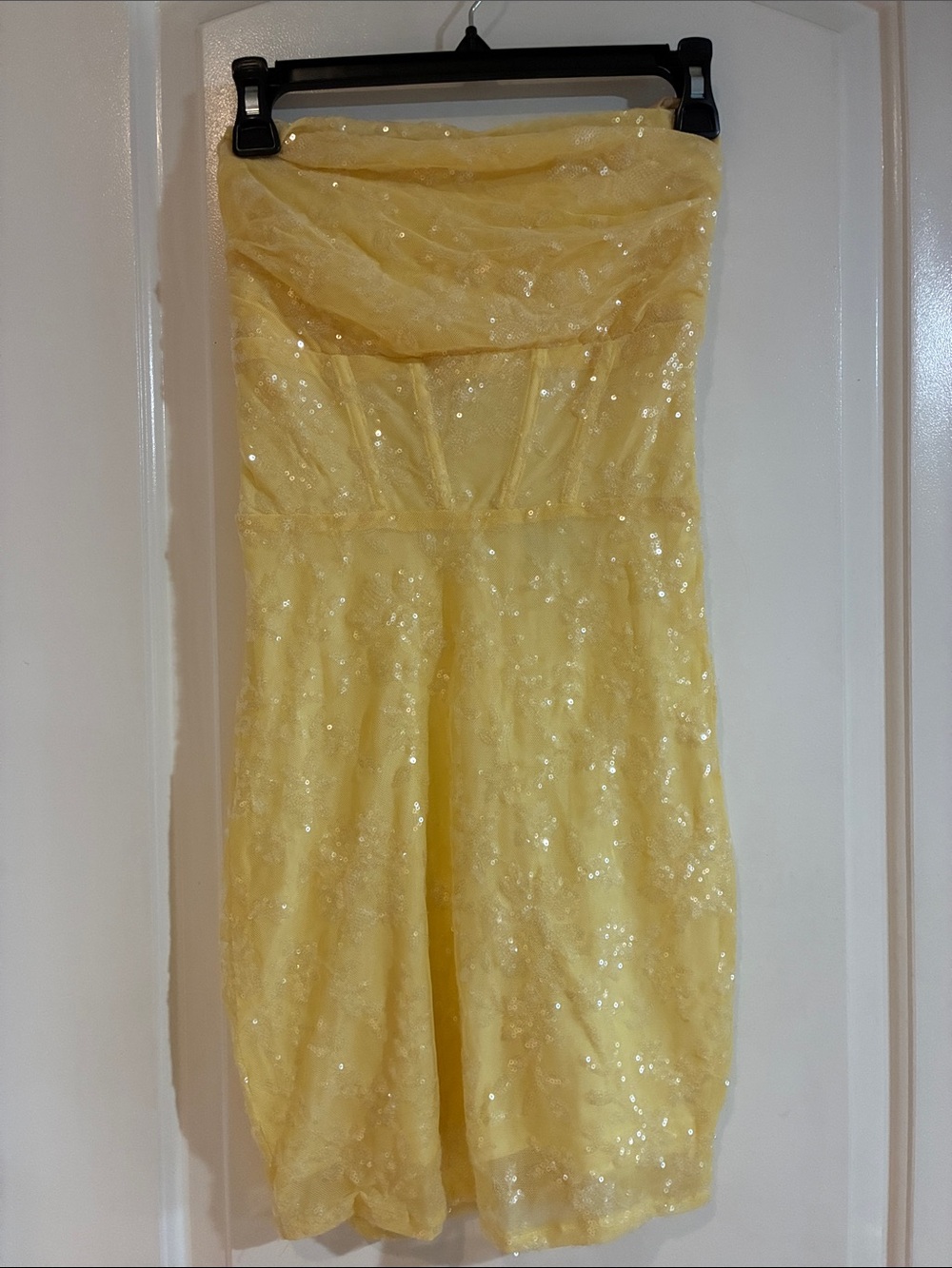 Windsor Yellow Strapless Sequin Lace Dress